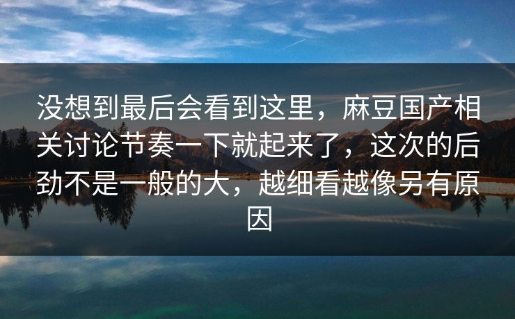 没想到最后会看到这里，麻豆国产相关讨论节奏一下就起来了，这次的后劲不是一般的大，越细看越像另有原因